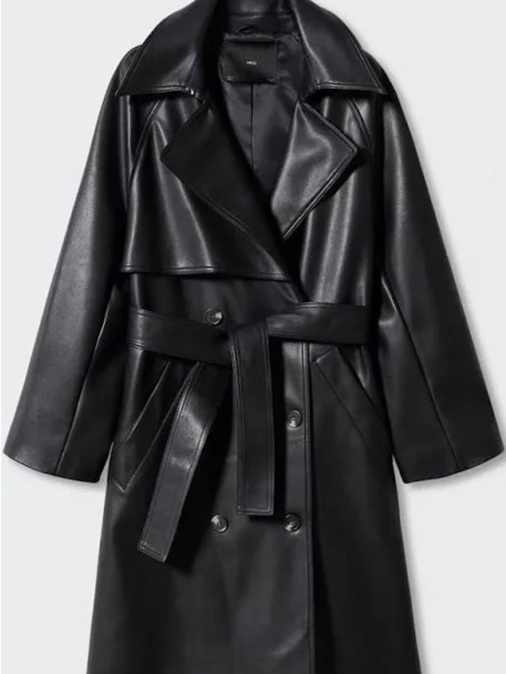 Mango Black Faux Leather Trench Coat with Belt